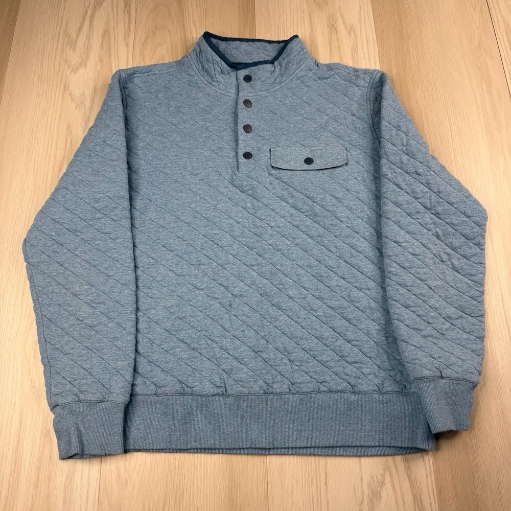 Faherty Epic Fleece Pullover Blue Quilted 1/4 Snap Henley High Neck Mens Medium
